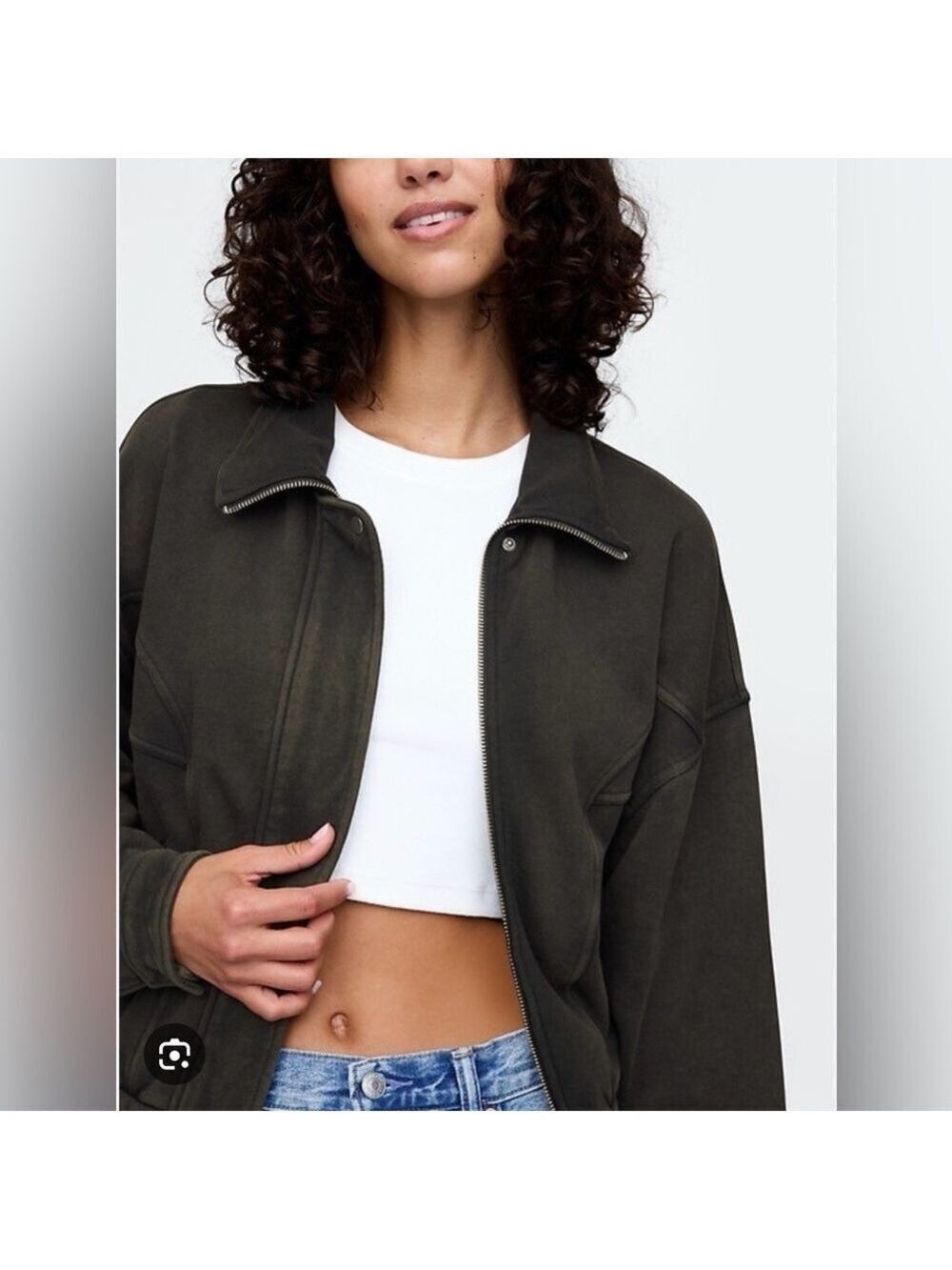 Gap Cropped Heavyweight French Terry Bomber Jacket NWOT XXS Slouchy baggy - Picture 2 of 5
